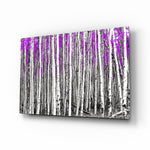 Pink Forest glass wall art displayed above a console in a designer interior