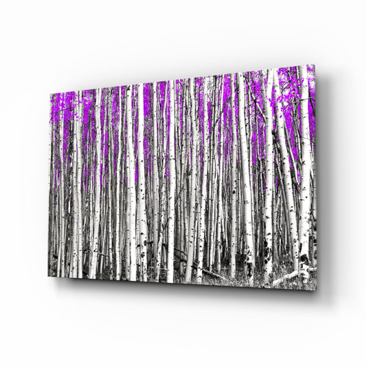 Pink Forest glass wall art displayed above a console in a designer interior