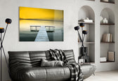 Pier glass wall art styled above a bed in a serene bedroom