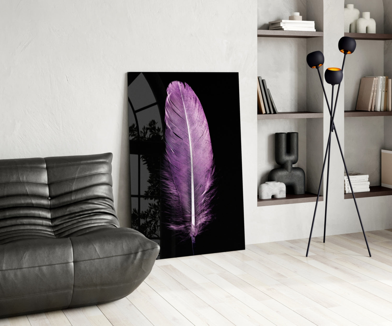 Purple Feather Glass Wall Art.