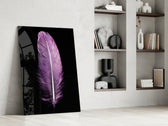 Purple Feather glass print enhancing a bedroom with serene spirit
