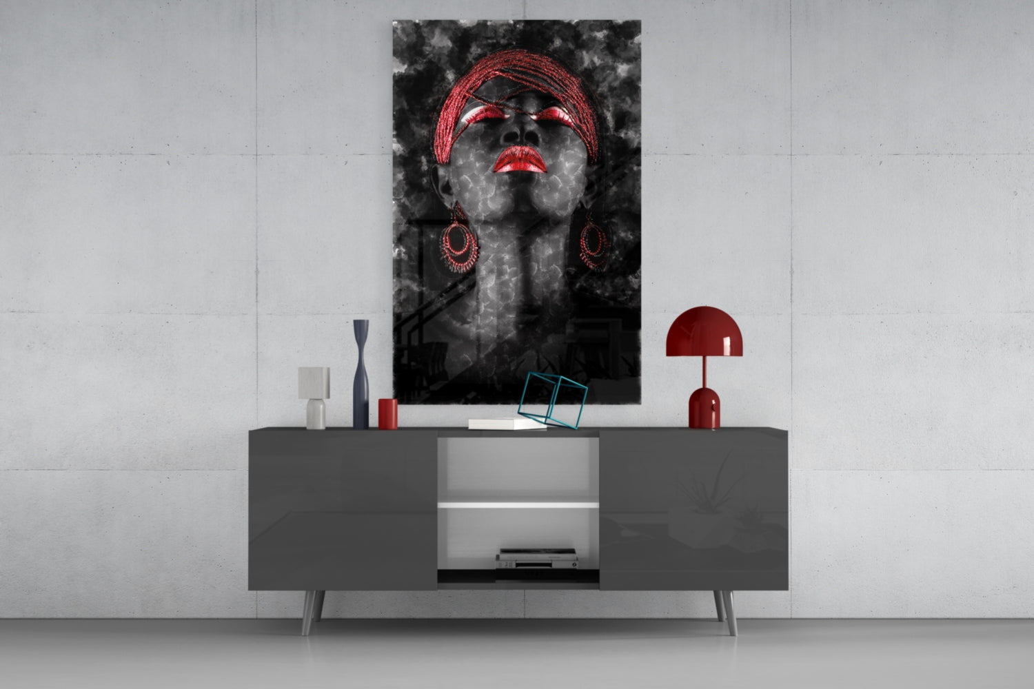 Woman and Red Glass Wall Art.