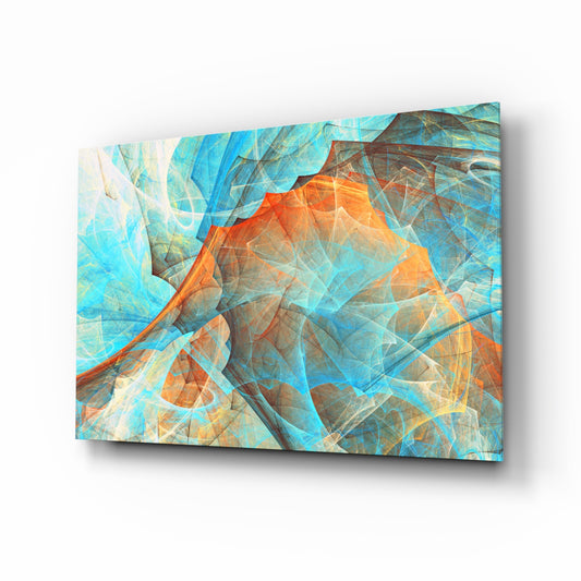 Colored Nets glass wall art displayed above a console in a designer interior