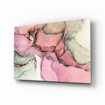Pink Marble Pattern glass wall art displayed above a console in a designer interior