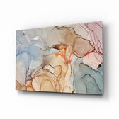 Soft Marble Pattern glass wall art displayed above a console in a designer interior