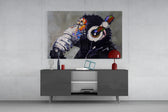 Thinking Monkey panel catching gallery light to reveal its tactile impasto