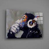 Chimp-portrait panel bringing playful creativity to a contemporary living space