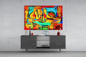 Abstract Cello panel catching gallery light to reveal its tactile texture