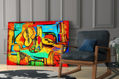 Abstract Cello glass print enhancing a lounge with mid-century drama