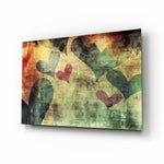 Hearts Hearts glass wall art displayed above a console in a designer interior