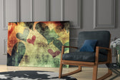 Hearts Hearts glass print enhancing a family room with cozy spirit