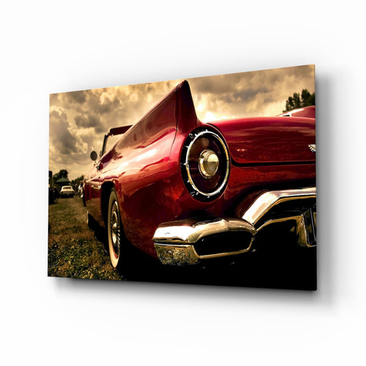 Red Vintage Muscle Car Glass Wall Art