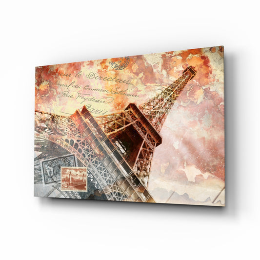 Eiffel glass wall art displayed above a console in a designer interior
