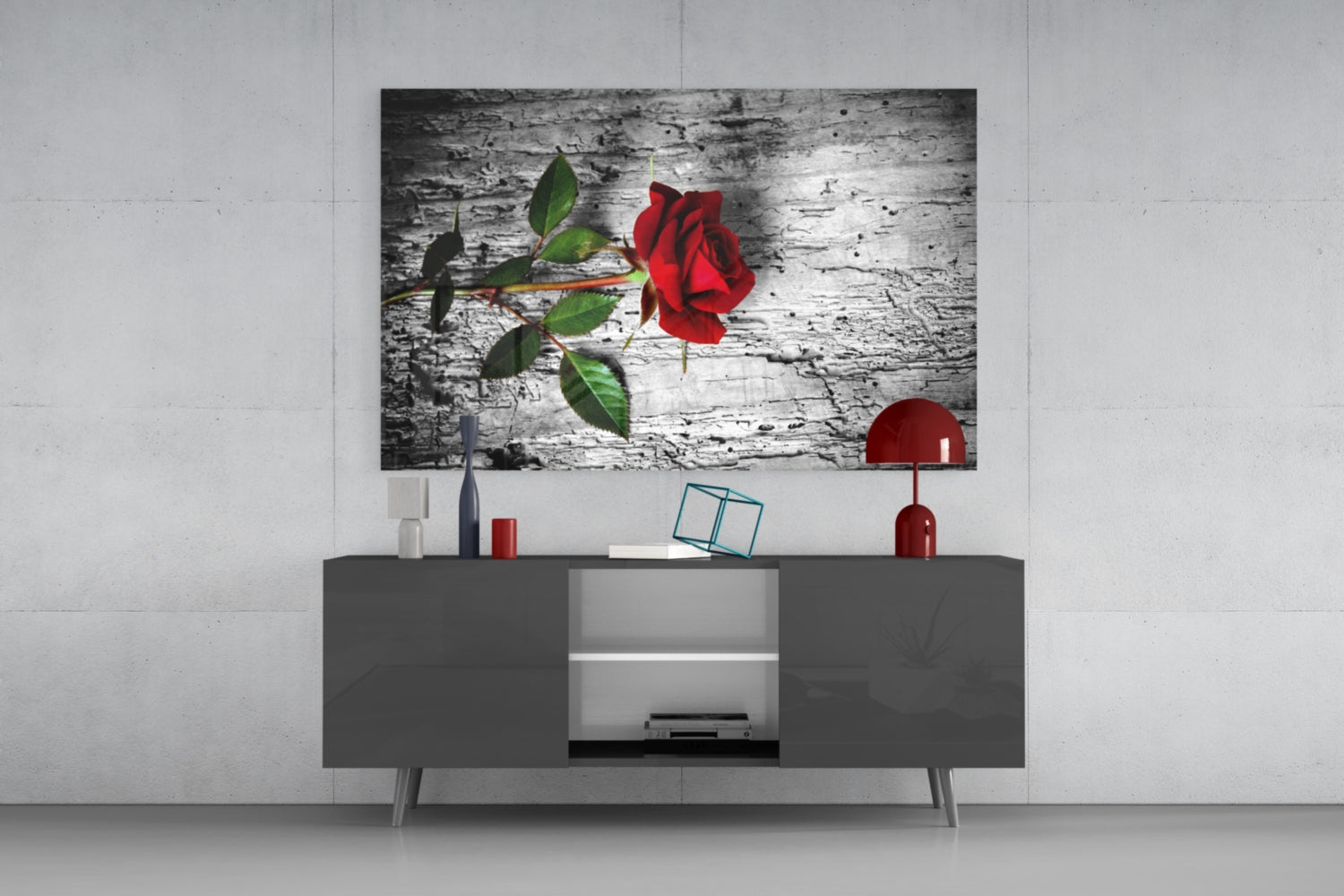 Red Rose Glass Wall Art.