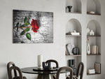 Red Rose panel adding floral mood to a powder room