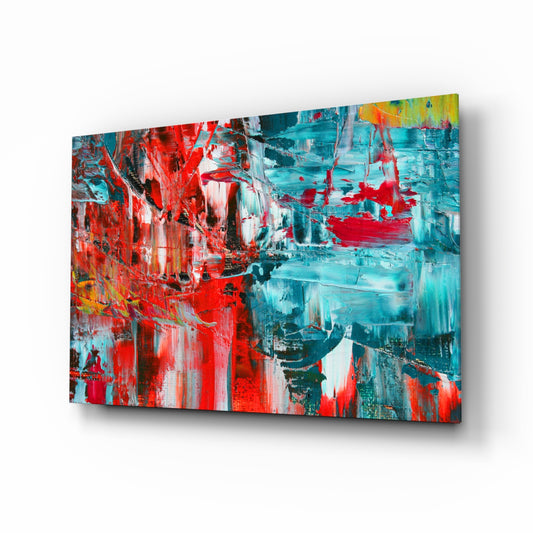 Abstract Reflection glass wall art displayed above a console in a designer interior