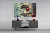 Caged Heart panel catching morning light to reveal its tactile lace