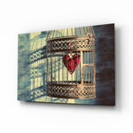 Caged Heart glass wall art displayed above a console in a designer interior