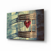 Caged Heart glass wall art displayed above a console in a designer interior