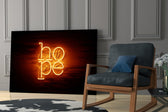 Hope glass print enhancing a lounge with after-hours drama