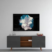 Blue Flower panel catching gallery light to reveal its tactile silk