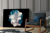 Blue Flower glass print enhancing a foyer with editorial drama