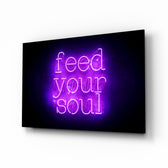 Feed Your Soul glass wall art displayed above a console in a designer interior