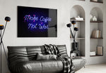 Make Coffee not War glass wall art styled above a counter in a coffee bar