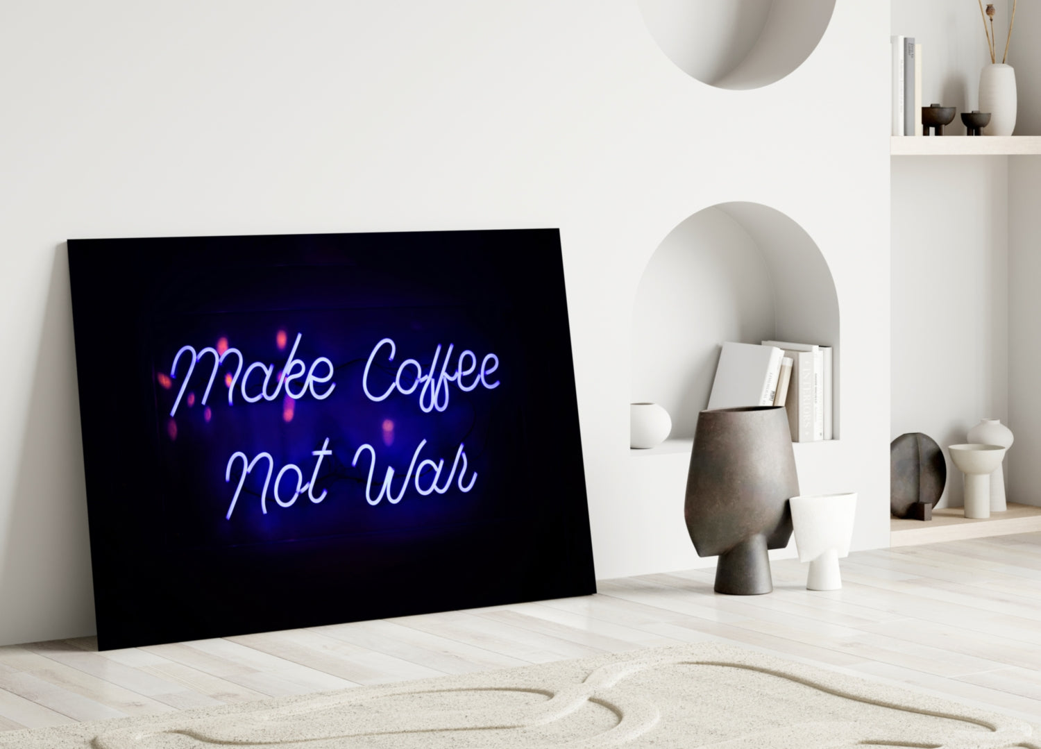 “Make Coffee not War” Glass Wall Art.