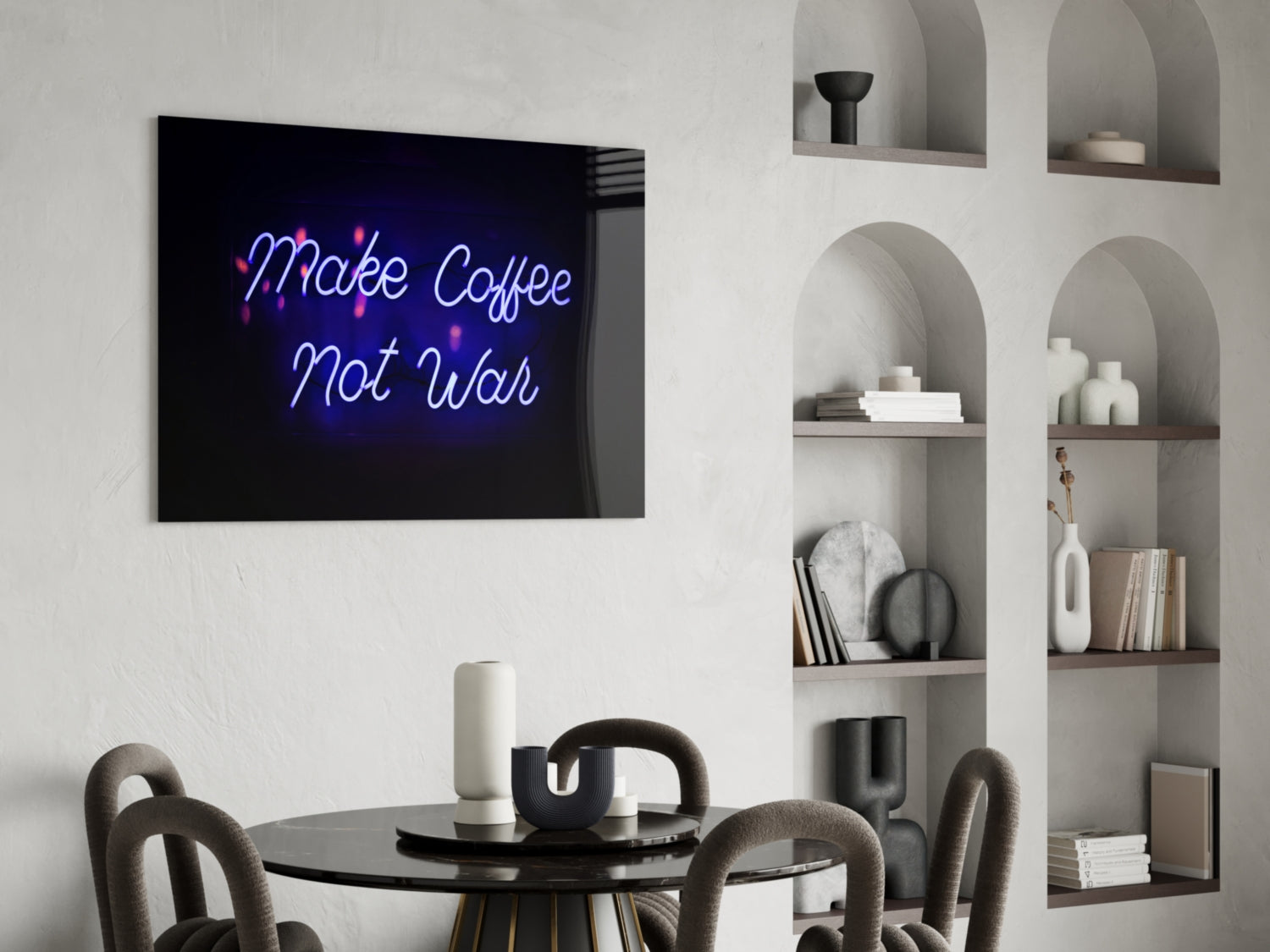 “Make Coffee not War” Glass Wall Art.