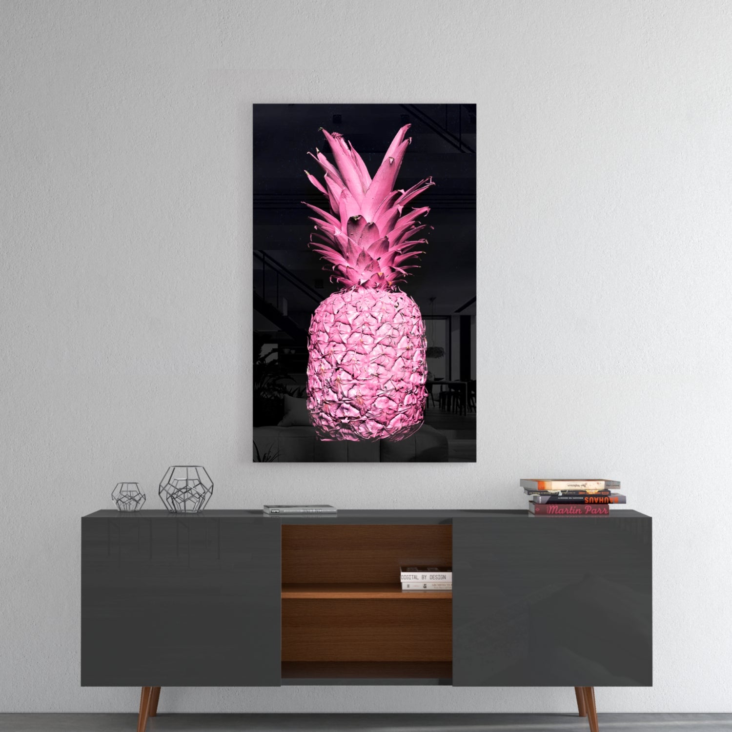 Pink Pineapple Glass Wall Art.