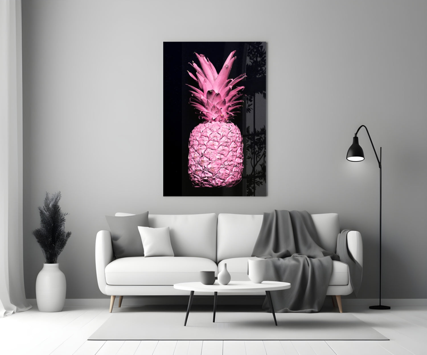 Pink Pineapple Glass Wall Art.