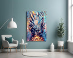 Colored Pineapple glass wall art styled above a counter in a bar nook