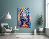 Colored Pineapple glass wall art styled above a counter in a bar nook