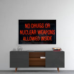 No Drugs panel catching low light to reveal its electric saturation