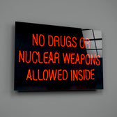 Scarlet-neon panel bringing dive-bar humor to a contemporary living space
