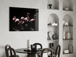 Flamingos panel adding editorial mood to a foyer