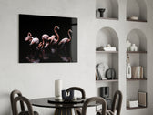 Flamingos panel adding editorial mood to a foyer
