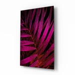 Purple Leaf glass wall art displayed above a console in a designer interior