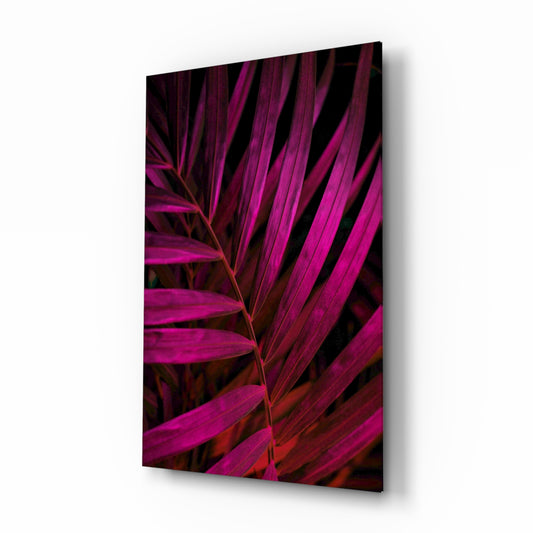 Purple Leaf glass wall art displayed above a console in a designer interior