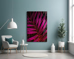 Purple Leaf glass wall art styled above a vanity in a powder room