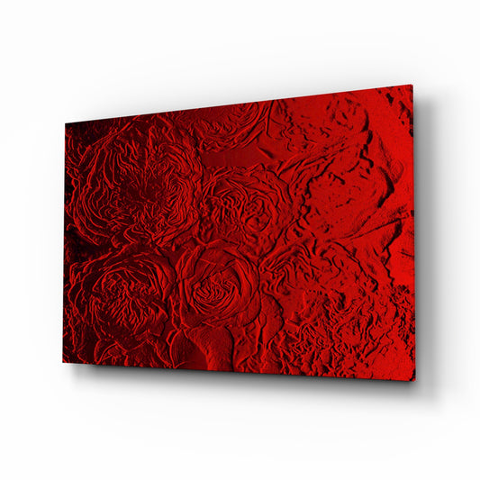 Rose Patterned glass wall art displayed above a console in a designer interior