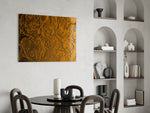 Rose Patterned panel adding metallic mood to a dining room