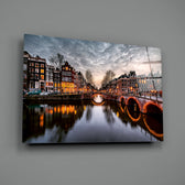 Amsterdam-canal panel bringing wanderlust warmth to a contemporary living space