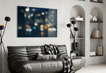 Rain glass wall art styled above a bed in an introspective bedroom