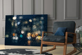Rain glass print enhancing a lounge with after-hours drama