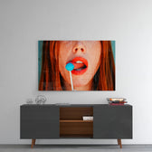 Lollipop panel catching gallery light to reveal its electric saturation