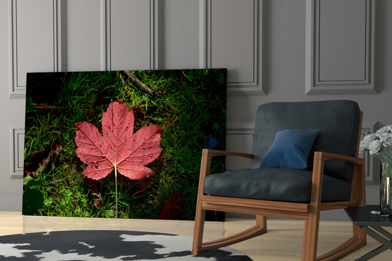 Pink Leaf Glass Wall Art.