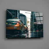 Rainy-taxi panel bringing urban noir to a contemporary living space
