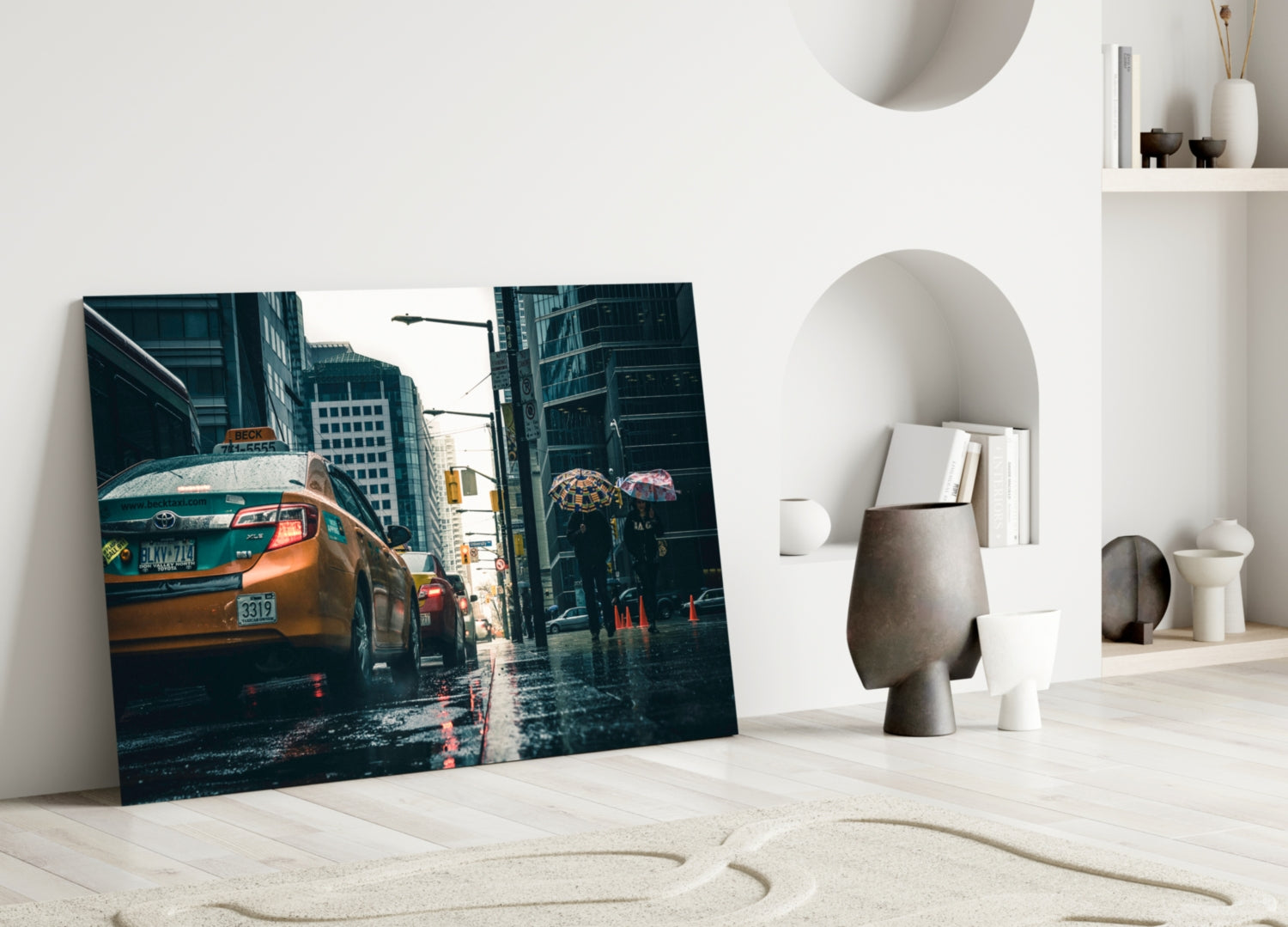 Rain in the City Glass Wall Art.